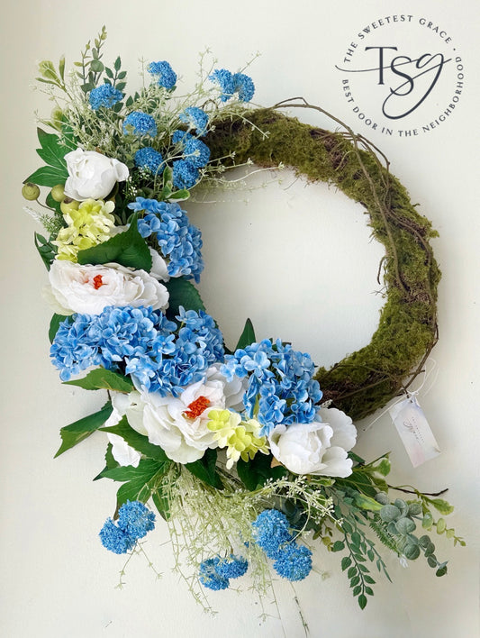 Blue Hydrangea & Moss